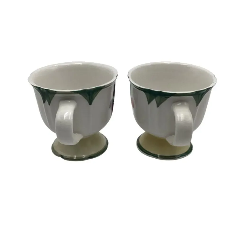 Vintage Gibson Ceramic Pedestal Mugs‎ Set of 2 Hand-Painted Fruit Design